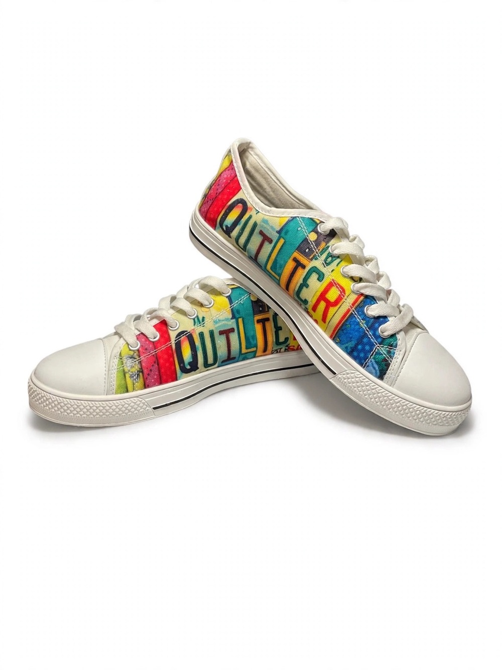 QUILTER Canvas Sneakers Wmn 7 Colorful Patchwork License Plate Low Top Lace Up